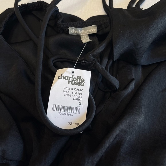 CHARLOTTE RUSSE cut out bodysuit SEXY 1 piece OPEN FRONT plunging V-neck BLACK S - Picture 3 of 12